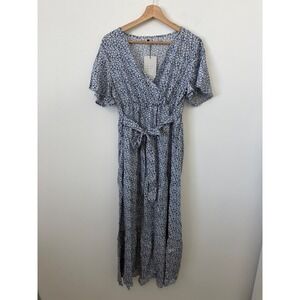 Blue Floral Wrap Maxi Dress with Tie Waist